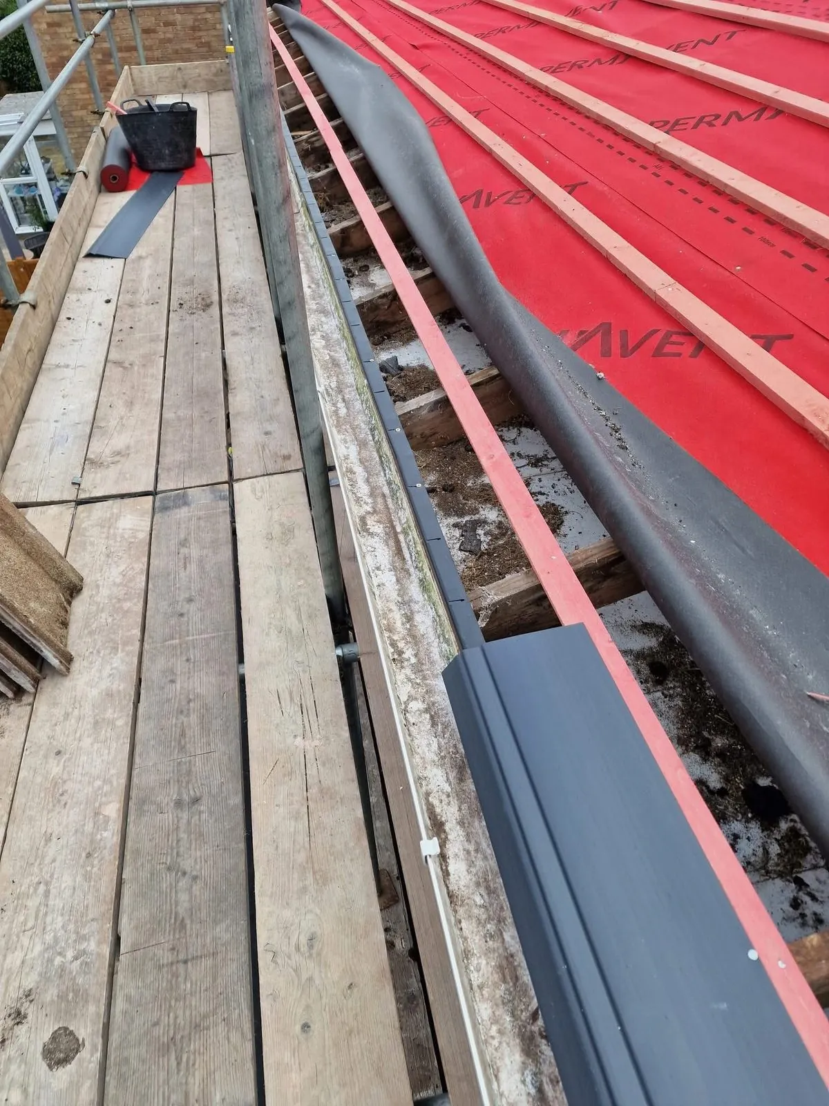 Breathable membrane and battens fitted during a re-roof in Exmouth