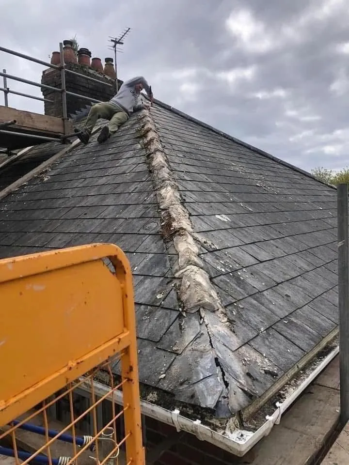 Slate roof ridge and chimney repair in Exmouth